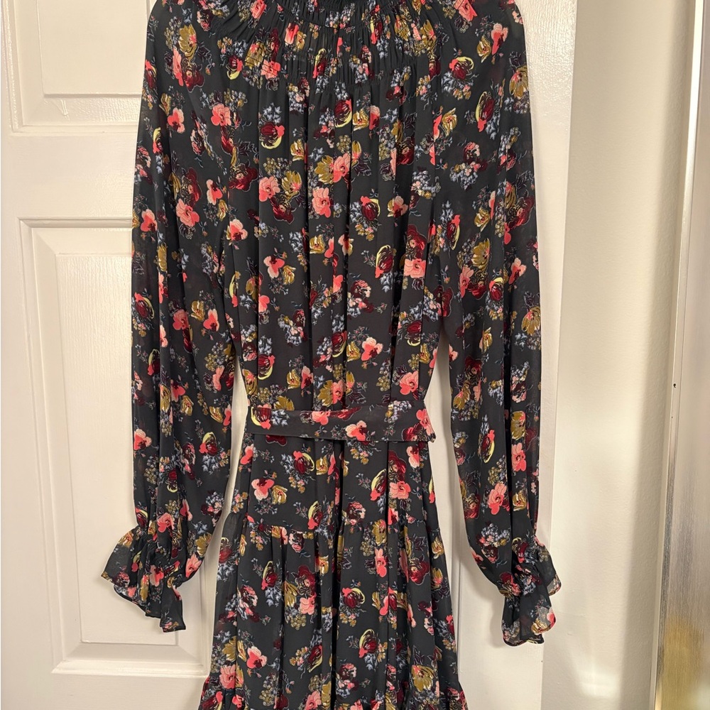 Cinq à Sept Black Floral Long Sleeve Dress - Picture 3 of 4